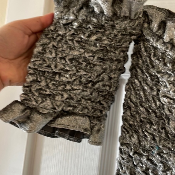 Petersyn X Revolve silver velour cocktail dress smocked off shoulder - Picture 5 of 10